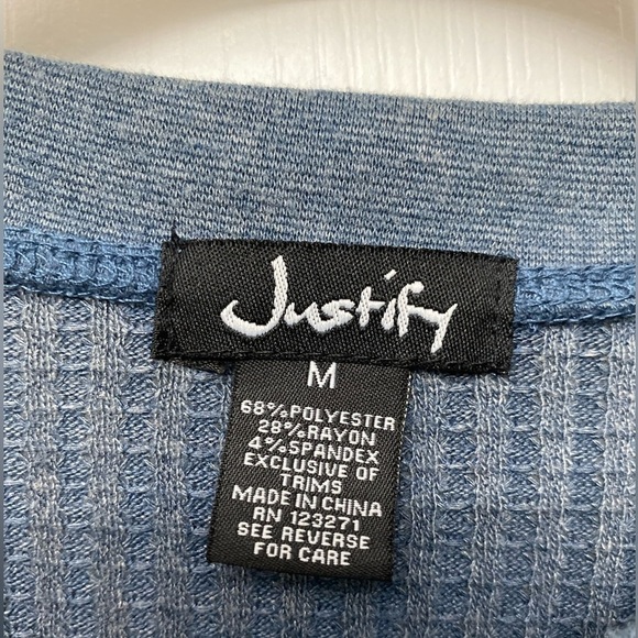 Justify Waffle Knit Long Sleeve Oversized Shirt Blue-Gray Medium - Picture 6 of 7